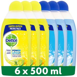 Dettol - 3L Allesreiniger Power & Fresh - Citrus 1x500ml - Katoenfris 1x500ml - Voordeelverpakking