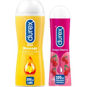 Durex - 2 Glijmiddelen Waterbasis - Play Massage 2/1 Sensitive 200ML - Crazy Cherry 100ML