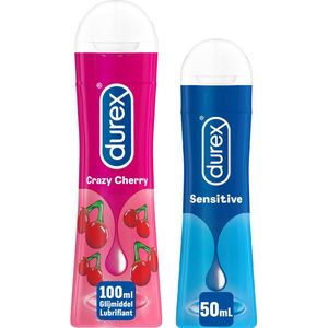 Durex - 2 Glijmiddelen - Waterbasis - Crazy Cherry 100ML - Play Sensitive Glijmiddel 50ML