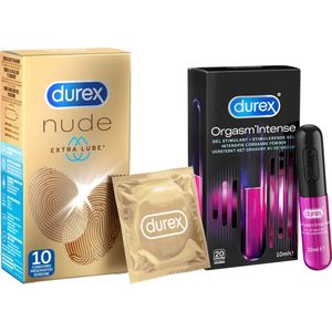 Durex Nude Extra Lube Condooms 10 stuks & Orgasm Intense Stimulerende Gel 10 ml Pakket