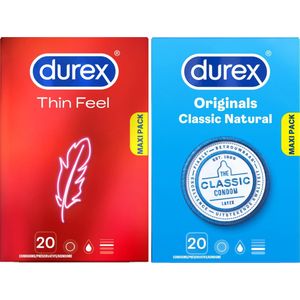 Durex - Thin Feel Condooms 20 stuks & Originals Classic Natural Condooms 20 stuks - Pakket