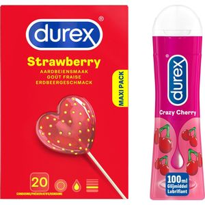 Durex - Glijmiddel Crazy Cherry waterbasis 100ML - Condooms Sexy Strawberry 20st
