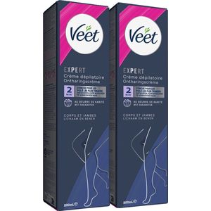 Veet Expert Ontharingscreme met sheaboter - Lichaam & benen - Alle huidtypes - 200ml - 2 stuks - Voordeelverpakking
