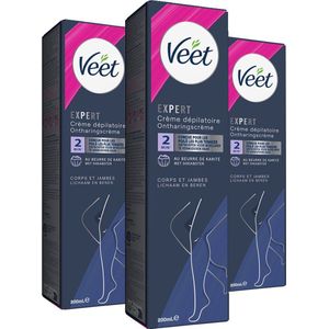 Veet Expert Ontharingscreme met sheaboter - Lichaam & benen - Alle huidtypes - 200ml - 3 stuks - Voordeelverpakking