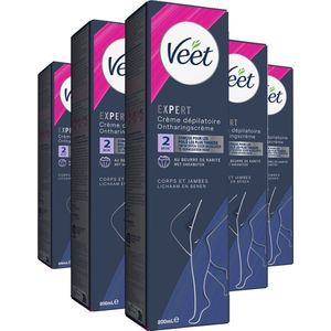 Veet Expert Ontharingscreme met sheaboter - Lichaam & benen - Alle huidtypes - 200ml - 5 stuks - Voordeelverpakking