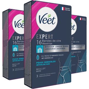 Veet Expert Ontharingsstrips - Bikinilijn - Gevoelige huid - 16 stuks - 3 stuks - Voordeelverpakking
