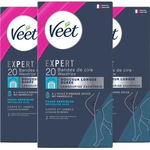 Veet Expert Ontharingsstrips - Lichaam & benen - Gevoelige huid - 20 stuks - 3 stuks - Voordeelverpakking