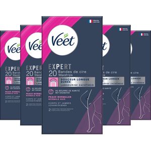 Veet - Expert - Koude Wasstrips - Benen (Normal) 20st - 5 Stuks - Voordeelverpakking