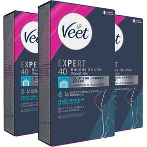 Veet Expert Ontharingsstrips - Lichaam & benen - Gevoelige huid - 40 stuks - 3 stuks - Voordeelverpakking