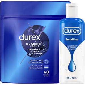 Durex - Condooms Classic Natural 40 stuks - Glijmiddel Sensitive 250 ml - Voordeelverpakking