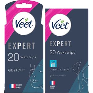 Veet - Expert - Ontharingsstrips Gezicht - 20st - Gevoelige Huid - Ontharingsstrips Benen - 20st
