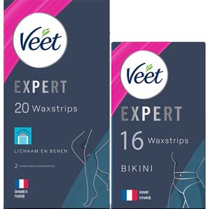 Veet - Expert - Gevoelige huid - Ontharingsstrips Bikini 16st - Ontharingsstrips Benen (Sensitive) 20st