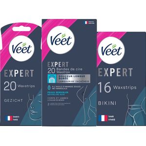 Veet - Expert - Gevoelige huid - Ontharingsstrips Benen (sensitive) 20st - Ontharingsstrips Bikini 16st - Ontharingsstrips Gezicht 20st