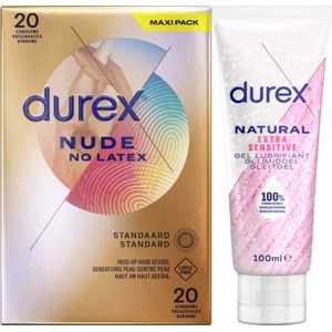 Durex - Condooms Nude No Latex 20st - Natural Extra Sensitive Gel 100 ml - Voordeelverpakking