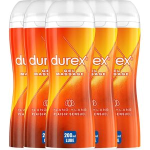 Durex - Massage Olie en Glijmiddel 2-in-1 Sensual met Ylang Ylang 200ml x5 - Waterbasis - Voordeelverpakking