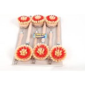 Sorbo afwasborstel - hout - rond - 6 stuks