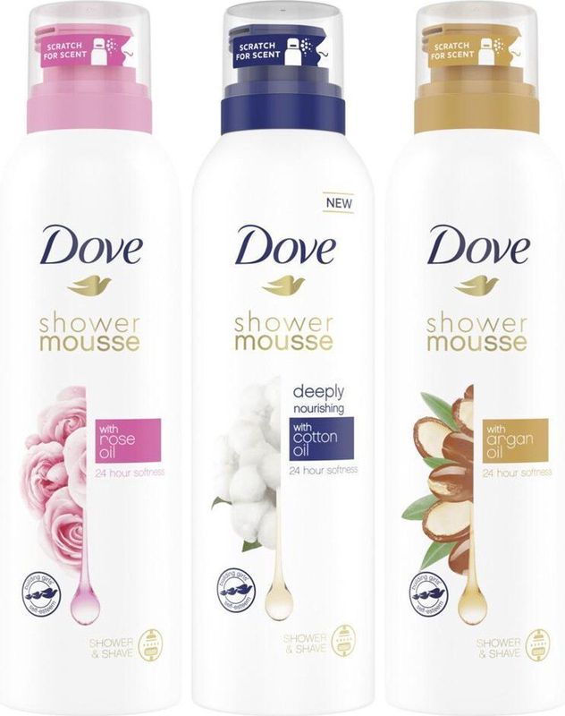 Dove Shower Mousse - Mix - 3-delige mousse met rozenolie, katoenzaadolie en arganolie - 3 x 200 ml
