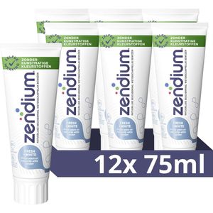Zendium Tandpasta - Fresh+White - tandpasta met fluoride, zonder SLS-schuimmiddel - 12 x 75 ml