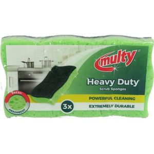 Multy Heavy Duty schuursponsen groen 3-pack groen Viscose Multy Schoonmaakspons