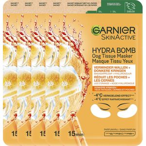 Garnier SkinActive Sheet Oogmasker - 5 Stuks - Sinaasappelsap en Hyaluronzuur - Voordeelverpakking