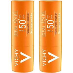 Vichy Idéal Soleil Stick Gevoelige Zones Zonnebrand SPF50+ - 2x9ml - Hoge Bescherming