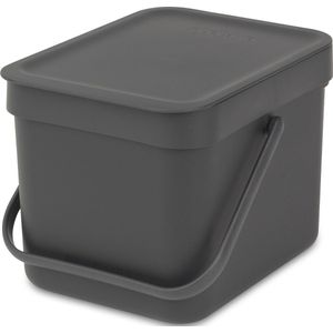 Brabantia - Sort & Go Prullenbak - Dark Grey - 6 Liter - Duurzaam Gecertificeerd