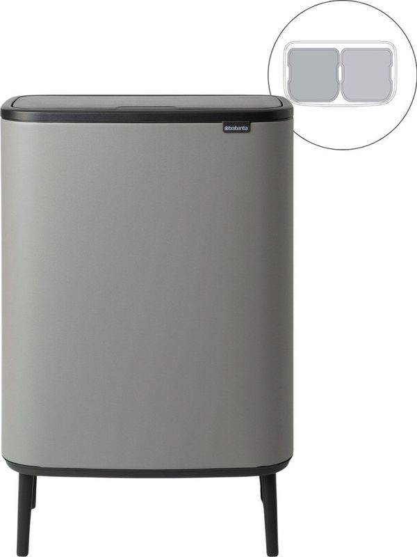 Brabantia Bo Touch Bin Hi Prullenbak - 2 x 30 Liter - Mineral Concrete Grey - Afvalscheiding