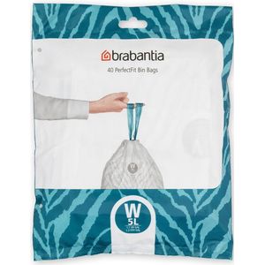 Brabantia PerfectFit Vuilniszakken (code W/5 liter), zeer resistent, met intrekbare handgrepen (40 zakken), wit 137846