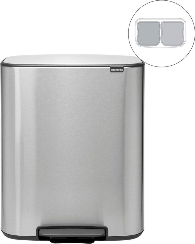 Brabantia Bo Prullenbak - 2 x 30 Liter - Matt Steel - Fingerprint Proof