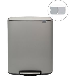 Brabantia Bo Prullenbak - 2 x 30 Liter - Mineral Concrete Grey - Afvalscheiding