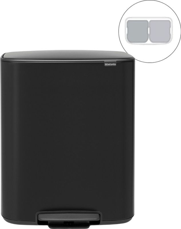 Brabantia Bo Prullenbak - 2 x 30 Liter - Matt Black - Afvalscheiding