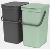 Brabantia Sort & Go Prullenbak - Jade Green/Grey - 2 x 12 Liter
