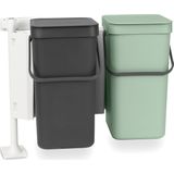 Brabantia Sort & Go Inbouw Prullenbak - 2 x 12 liter - Jade Green/Grey