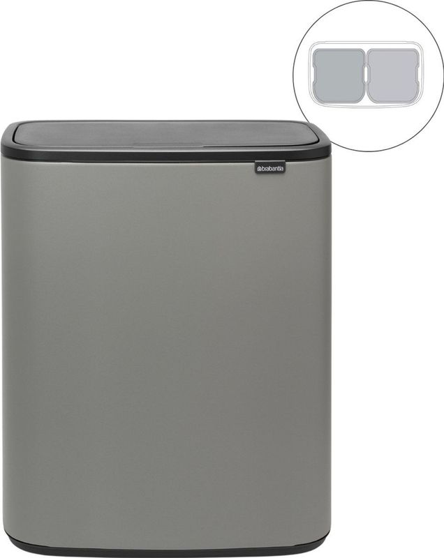 Brabantia - Bo Touch Bin - Prullenbak - 2 x 30 liter - Mineral Concrete Grey