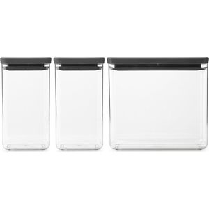 Brabantia Tasty+ Voorraadbussen - Stapelbaar - 1,6 + 1,6 + 3,5 l - Dark Grey