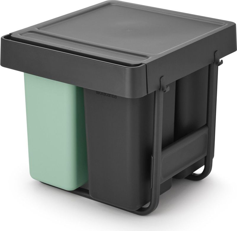 Brabantia - Sort & Go Inbouw Prullenbak - Jade Green en Dark Grey - 10+10+20 Liter