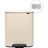 Brabantia Bo Prullenbak - 2 x 30 Liter - Soft Beige - Afvalscheiding