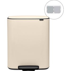 Brabantia Bo Prullenbak - 2 x 30 Liter - Soft Beige - Afvalscheiding