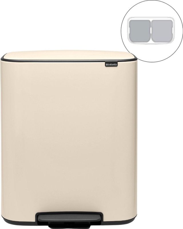 Brabantia Bo Prullenbak - 2 x 30 Liter - Soft Beige - Afvalscheiding