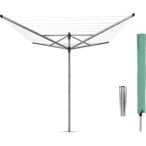 Brabantia Lift-O-Matic Droogmolen - met Metalen Grondanker en Beschermhoes - 50 m - Metallic Grey