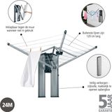 Brabantia WallFix Wanddroogrek - met Opberg-/Beschermbox - 24 m - Metallic Grey