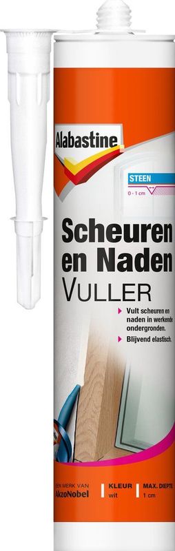 Alabastine - Scheuren en Nadenvuller - Koker 310 ML - Wit - Houtreparatie Vulmiddel