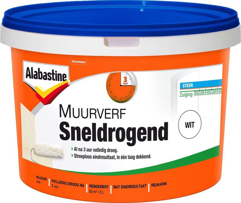 Alabastine - Muurverf - Wit - 5 Liter - Sneldrogend