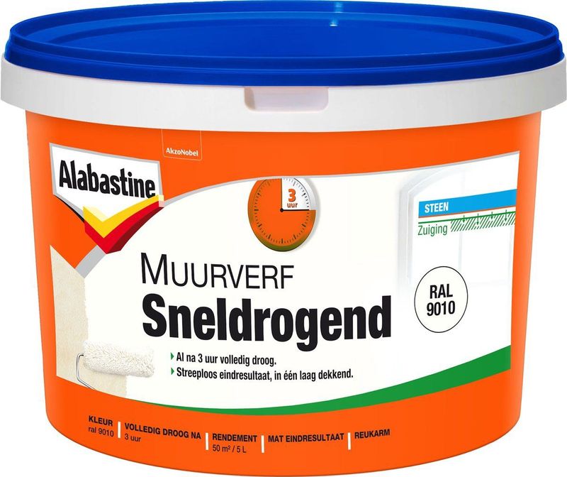 Alabastine Muurverf Sneldrogend - RAL 9010 - 5 Liter