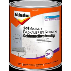 Alabastine muurverf badkamer en keuken schimmelbestendig - grijs - 1 liter
