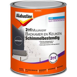 Alabastine muurverf 2in1 badkamer en keuken schimmelbestendig antraciet - 1 liter