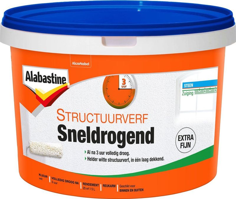 Alabastine Structuurverf Sneldrogend - Fijn Wit - 5 liter