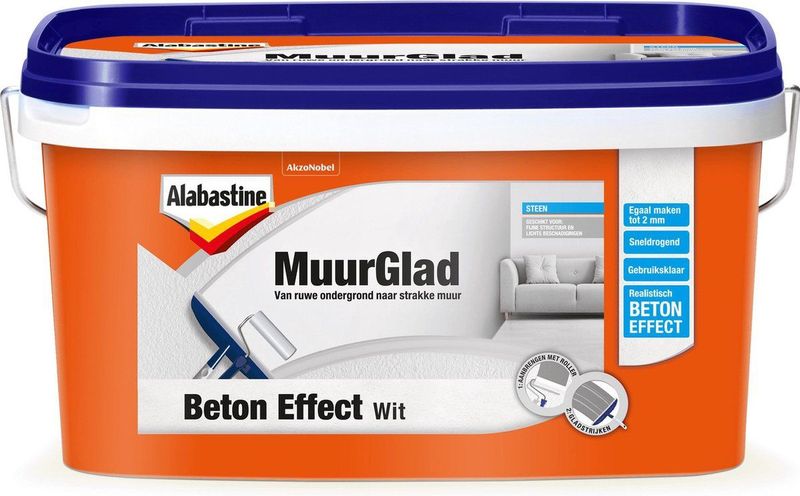 Alabastine Muurglad Beton effect structuurverf - Wit - 5 liter