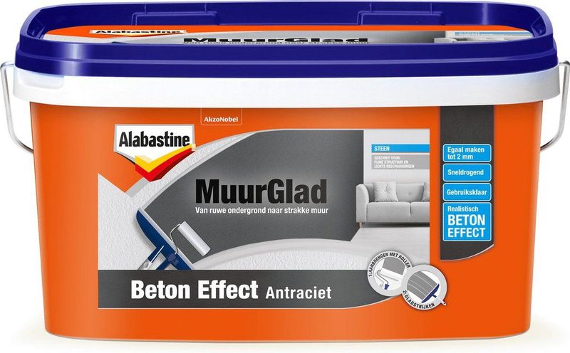 Alabastine Muurglad Beton effect structuurverf - Antraciet - 5 liter