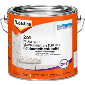 Alabastine 2 In 1 Badkamer en Keuken Muurverf - Wit - 2,5 liter